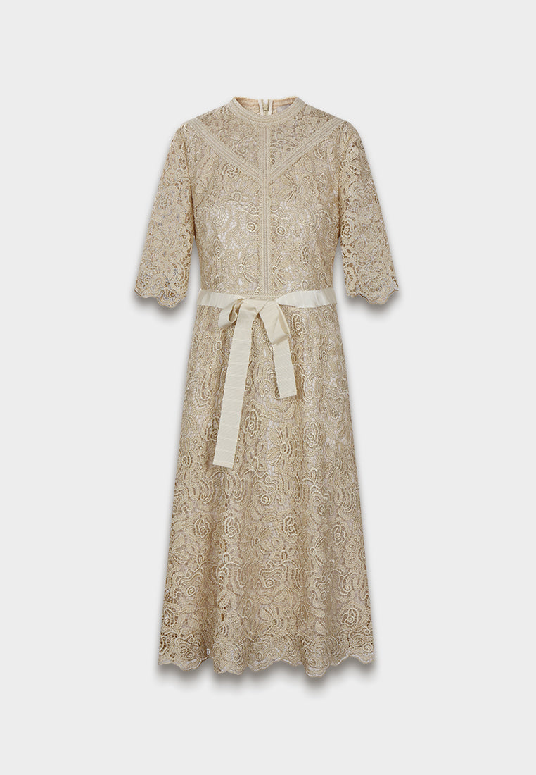 Champagne Lace Ribbon Dress