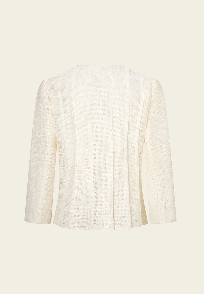 Pleated-detail Mesh-lace Sequin-detail Cropped Jacket